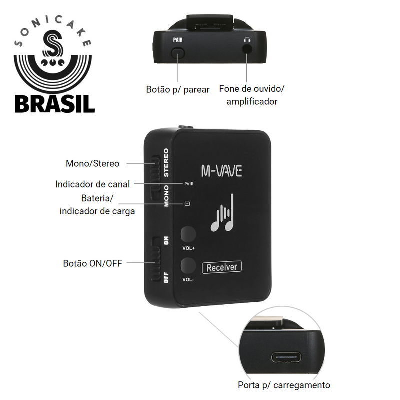 M-Vave Monitor sem fio para Fone de Ouvido Recarregável Stereo/Mono - Sonicake Brasil