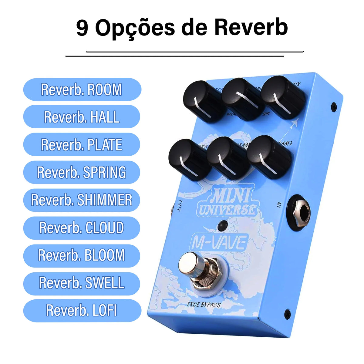 M-Vave Mini Universe – Pedal de Reverb Compacto com 9 Tons para Guitar