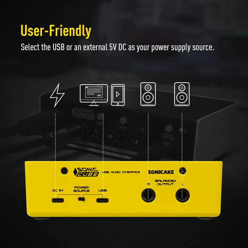 Sonicake Sonic Cube - Interface de Áudio USB Profissional com Preamplificador Analógico