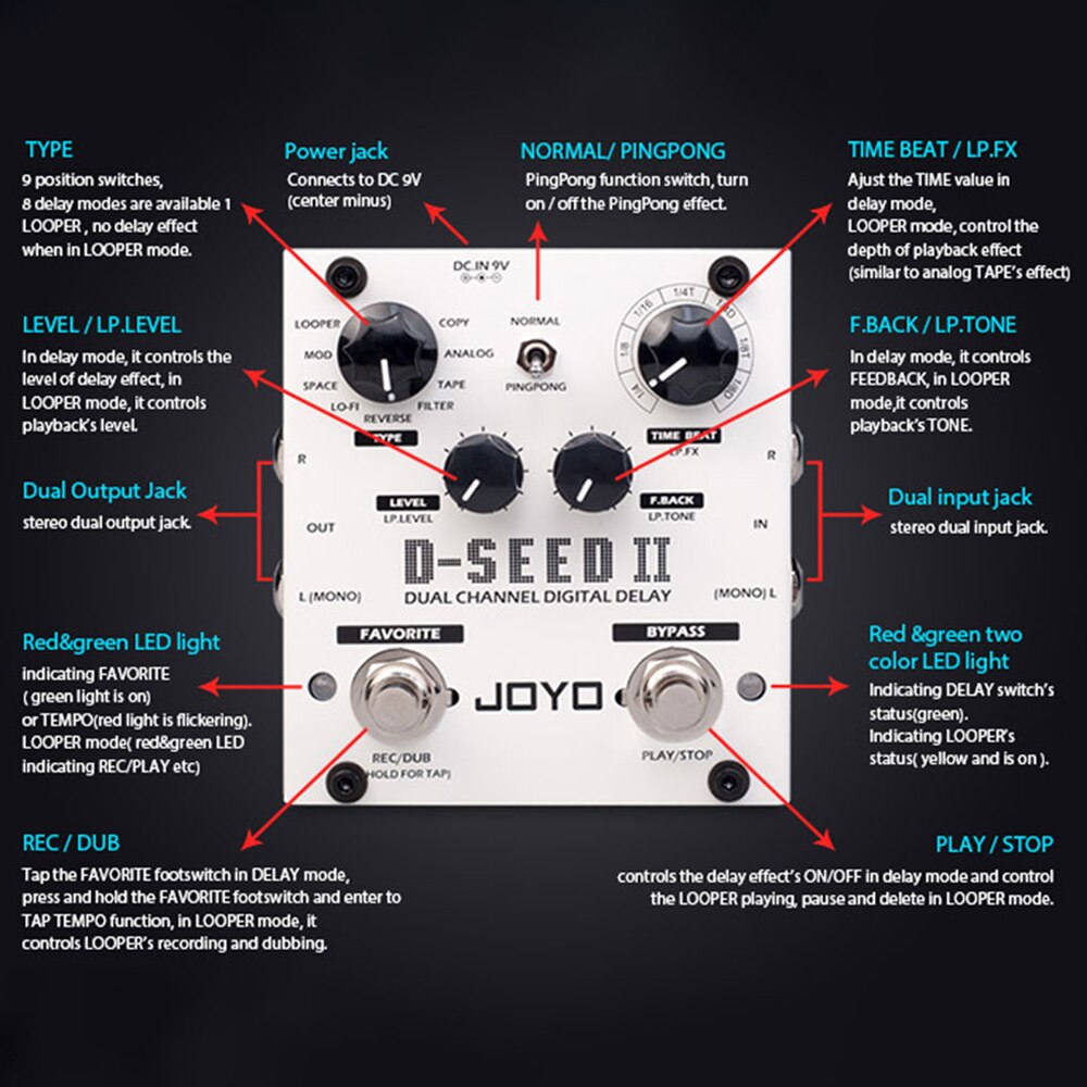JOYO 4モード デュアルチャンネル デジタルディレイ D-SEED Amazon | JOYO D-SEED デュアルチャンネル・デジタルディレイ（ギター