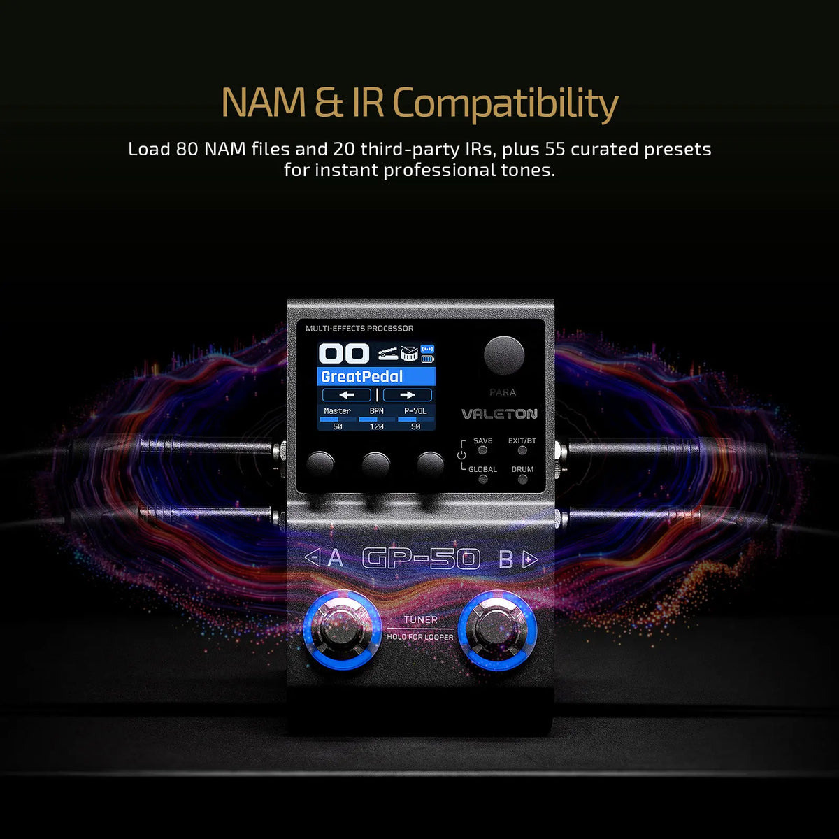 Valeton GP-50 com NAM, IR Loader, USB e Bateria